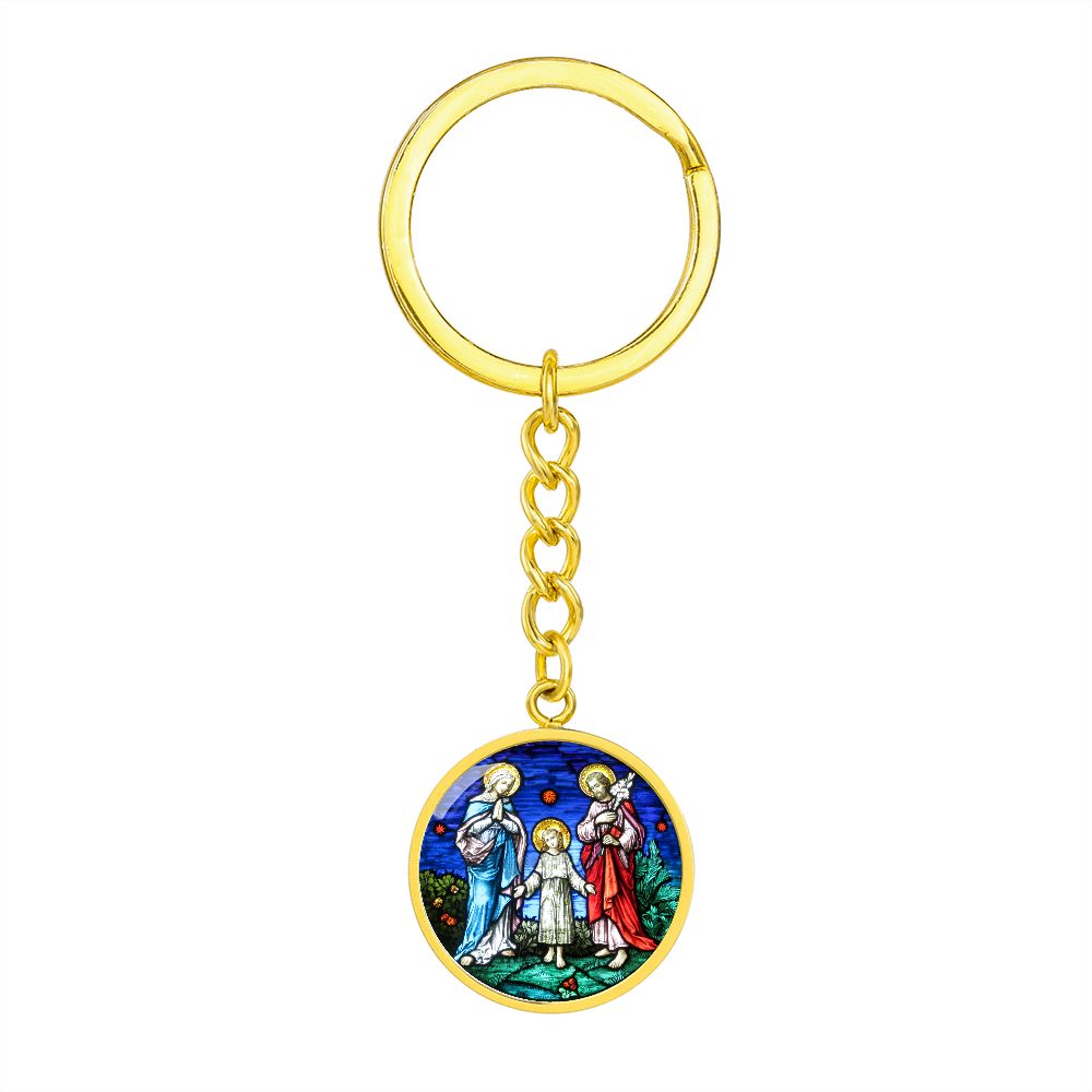 holy-family stained glass circle pendant necklace_artwork_original_artwork Graphic Circle Keychain NEW
