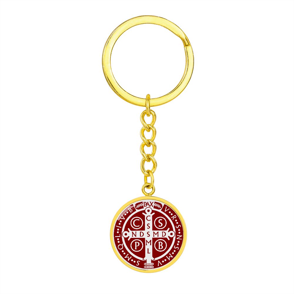 St Benedict medal White Maroon BACK Circle Pendant Keychain