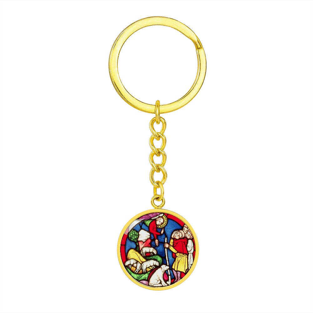 Annunciation to the Shepards Stained Glass ShineOn Circle Circle Pendant Keychain