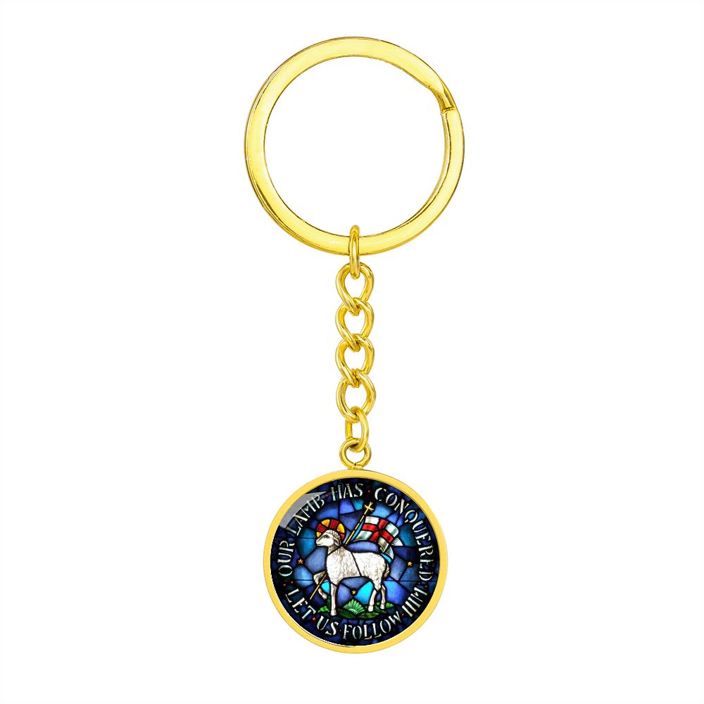 lamb-of god necklace, lamb of god agnus dei pendant necklace, our lamb has conquered let us follow him, lamb of god pendant_artwork_original_artwork Graphic Circle Keychain NEW