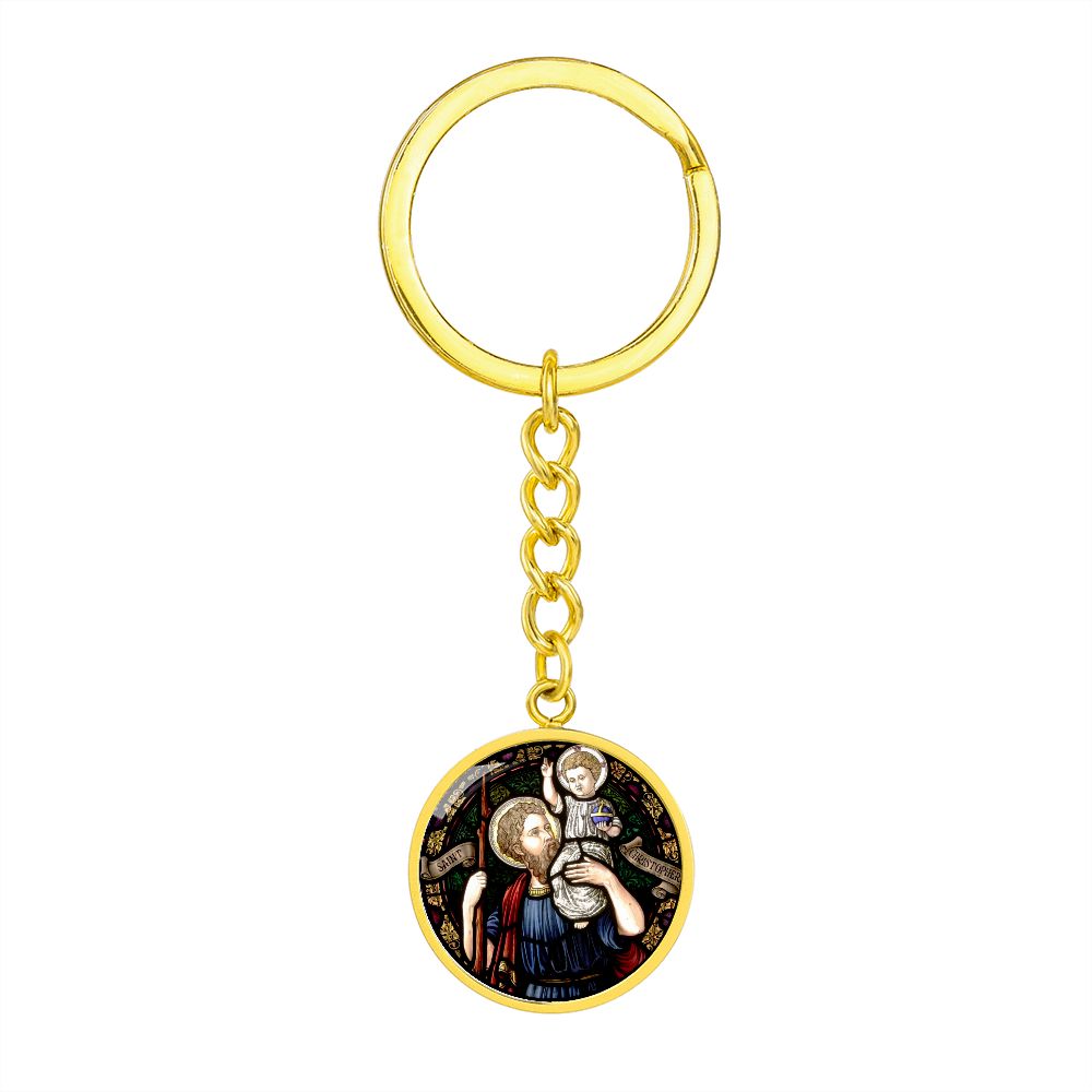 St Christopher dog tag keychain