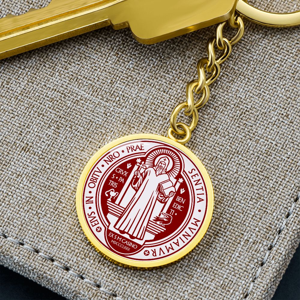 St Benedict medal White Maroon FRONT Circle Pendant Keychain