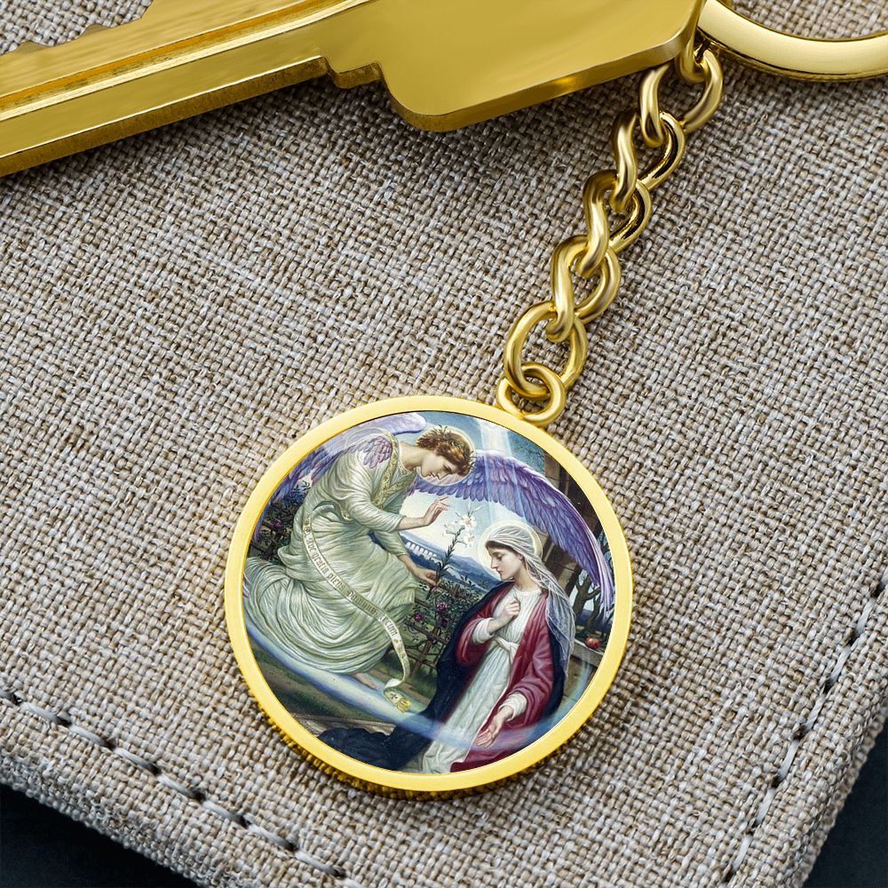Anunciation Prerafaelites Ave Maria Gracia ShineOn Circle Circle Pendant Keychain