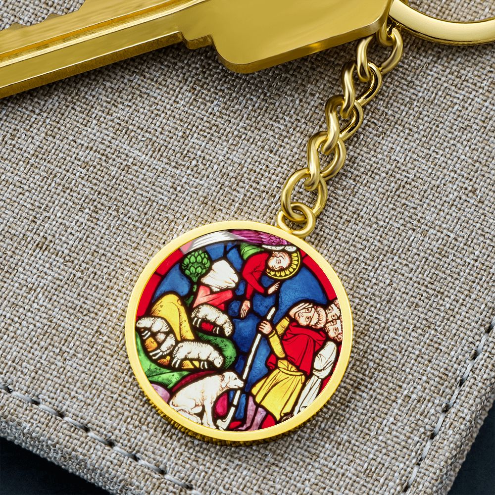 Annunciation to the Shepards Stained Glass ShineOn Circle Circle Pendant Keychain