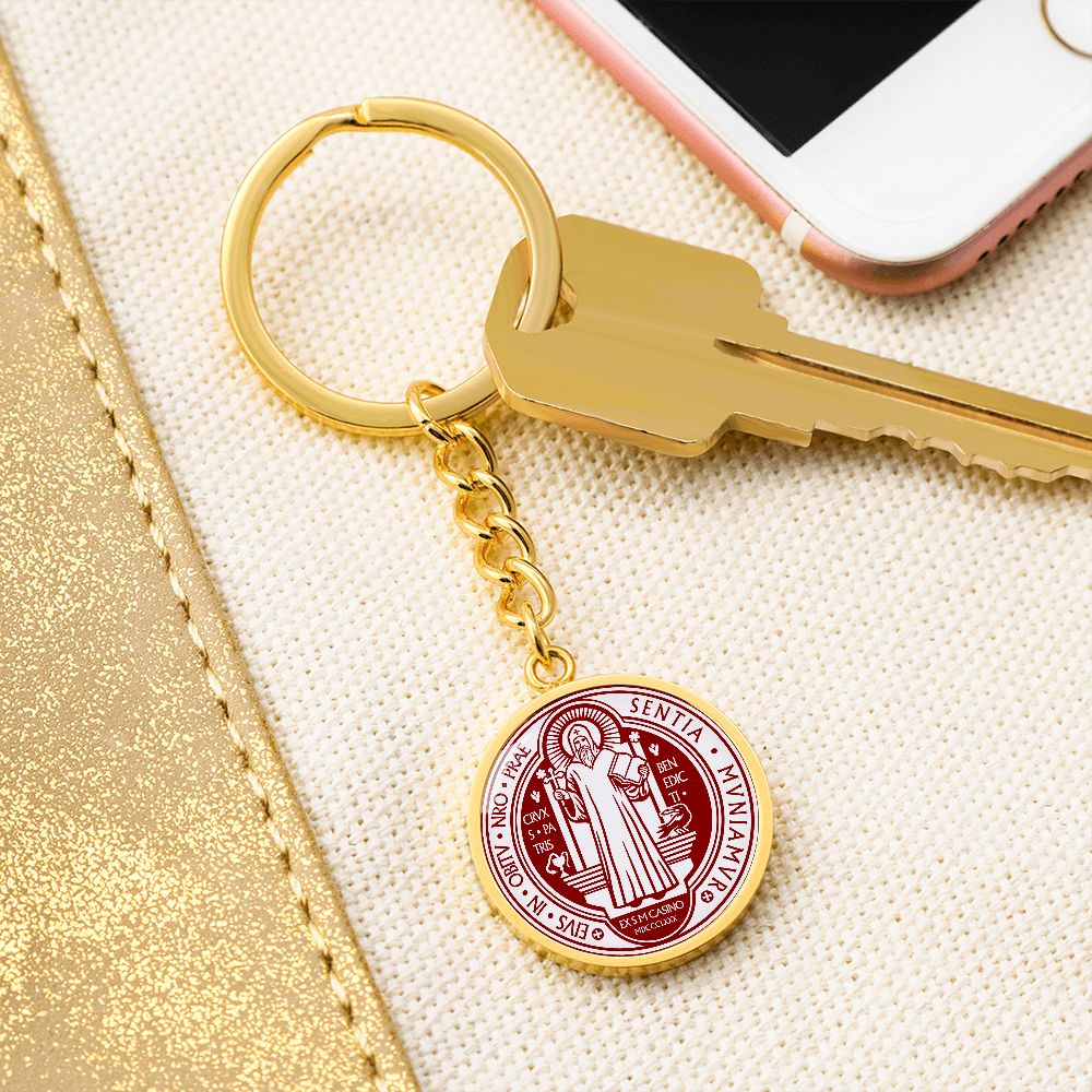 St Benedict circle pendant keychain Maroon Front