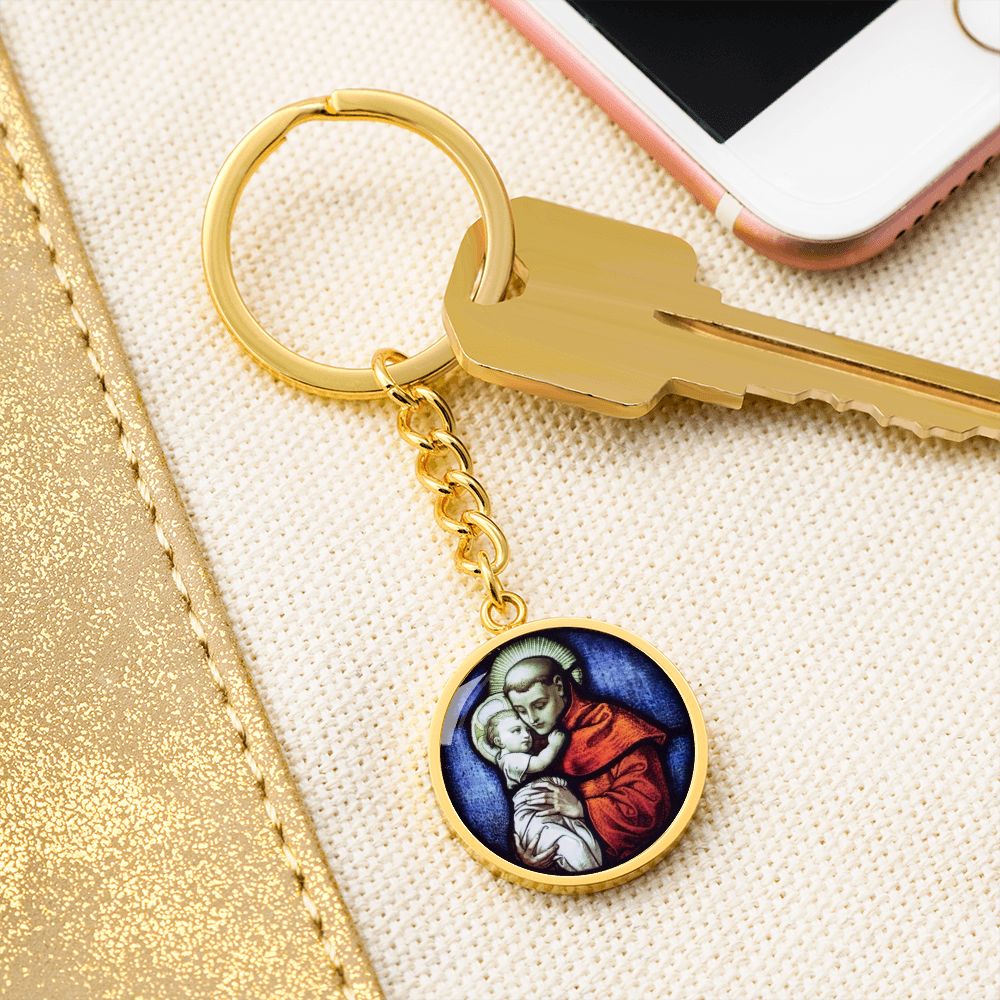St Anthony Of Padua Finder of Lost Things Circle Pendant Keychain