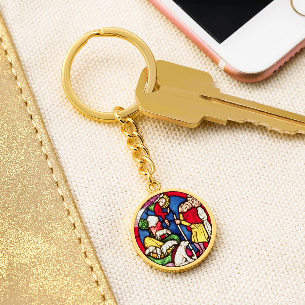 Annunciation to the Shepards Stained Glass ShineOn Circle Circle Pendant Keychain