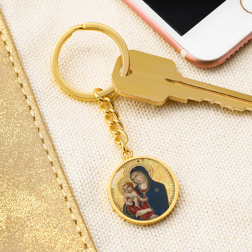 Catholic Virgin Mary and baby Jesus ShineOn Circle Pendant Keychain