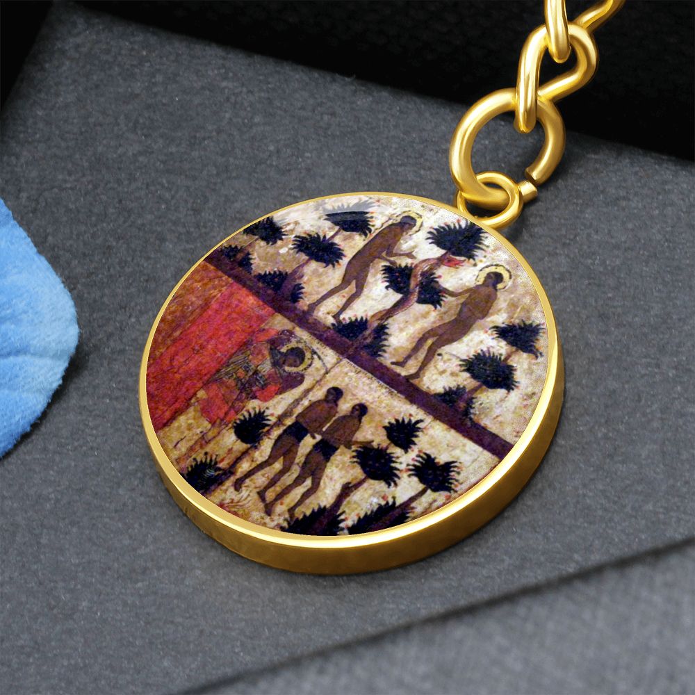 adam-and eve manuscript circle pendant necklace_artwork_original_artwork Graphic Circle Keychain NEW