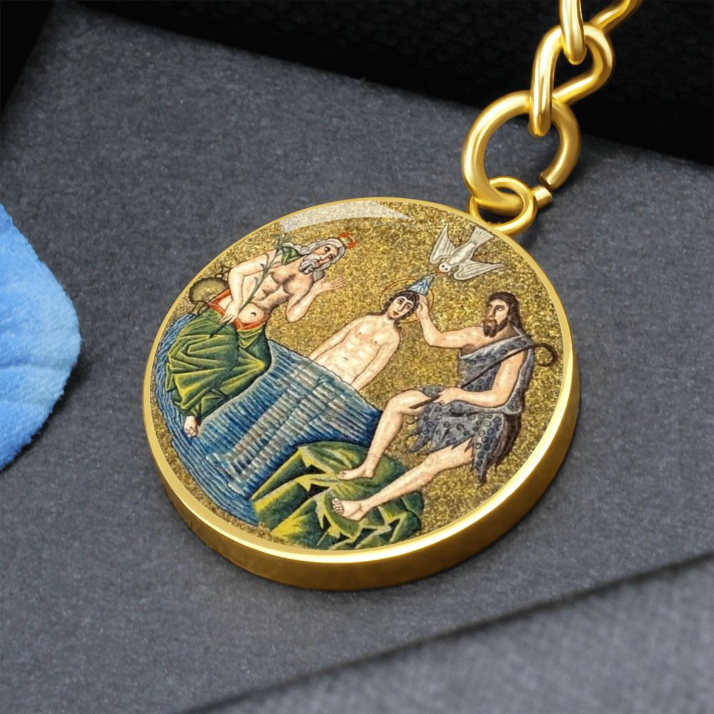 baptism-of jesus mozaic circle pendant necklace_artwork_original_artwork Graphic Circle Keychain NEW