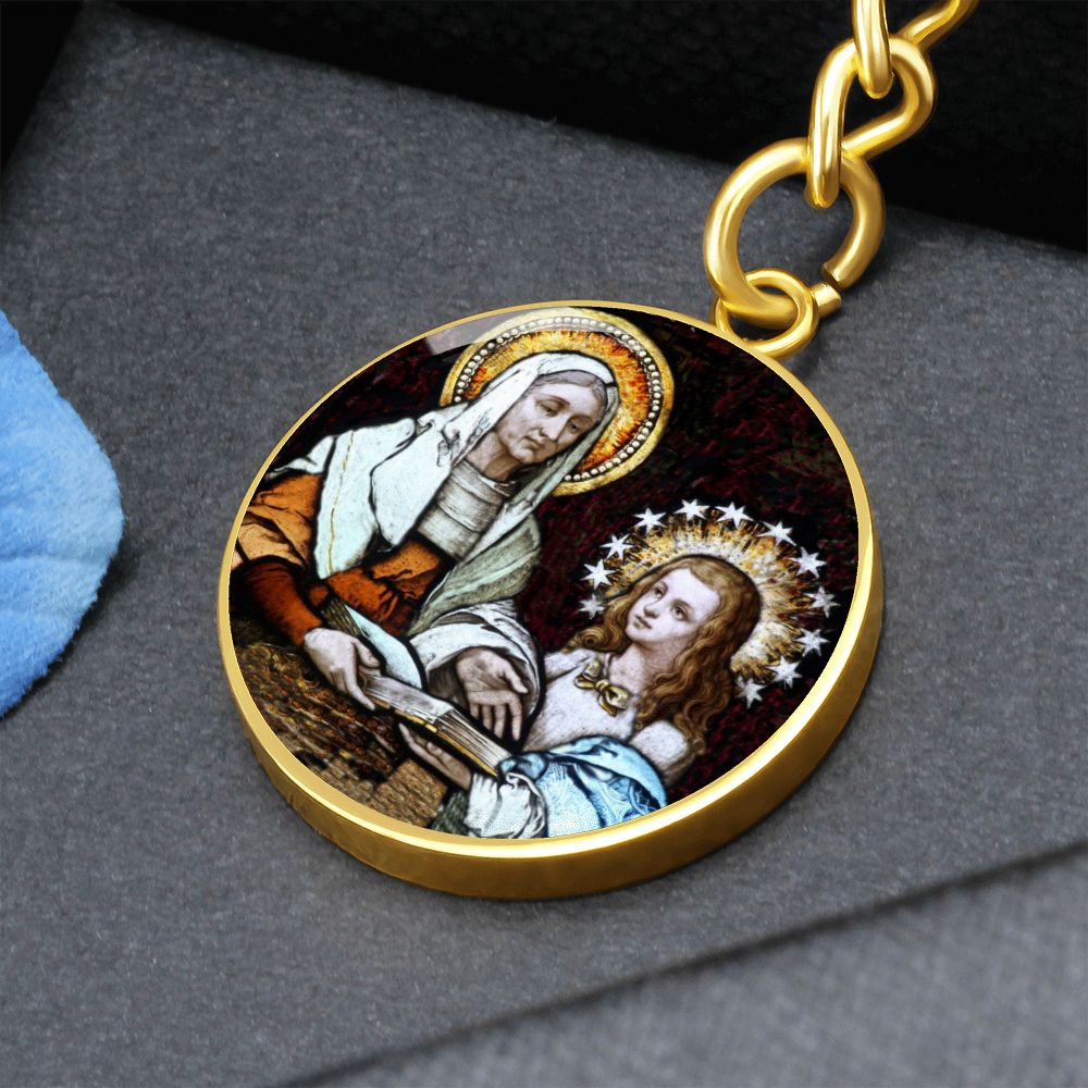 st-anna and virgin mary circle pendant necklace_artwork_original_artwork Graphic Circle Keychain NEW