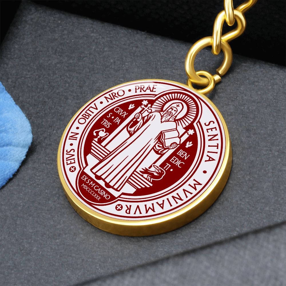 St Benedict circle pendant keychain Maroon Front