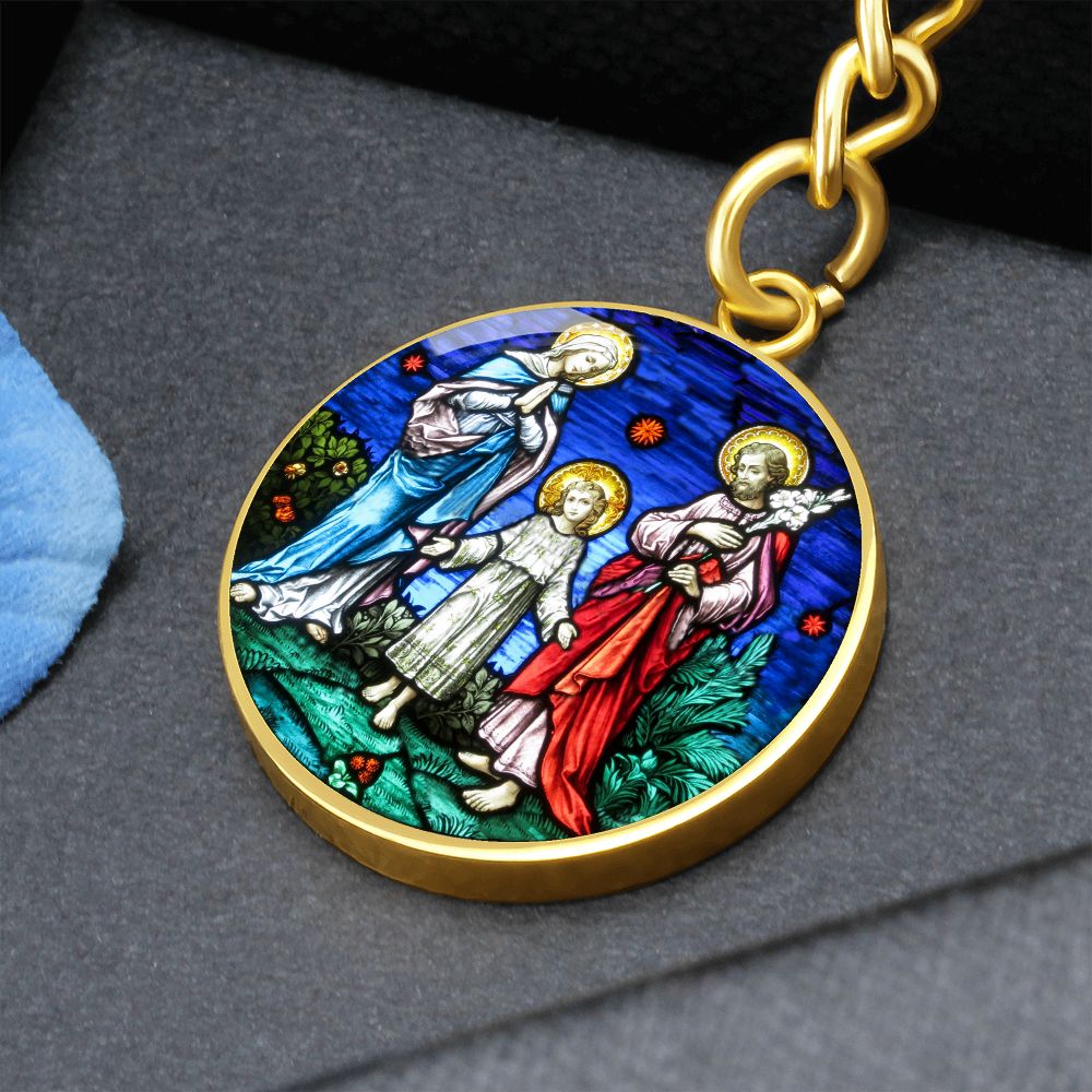holy-family stained glass circle pendant necklace_artwork_original_artwork Graphic Circle Keychain NEW