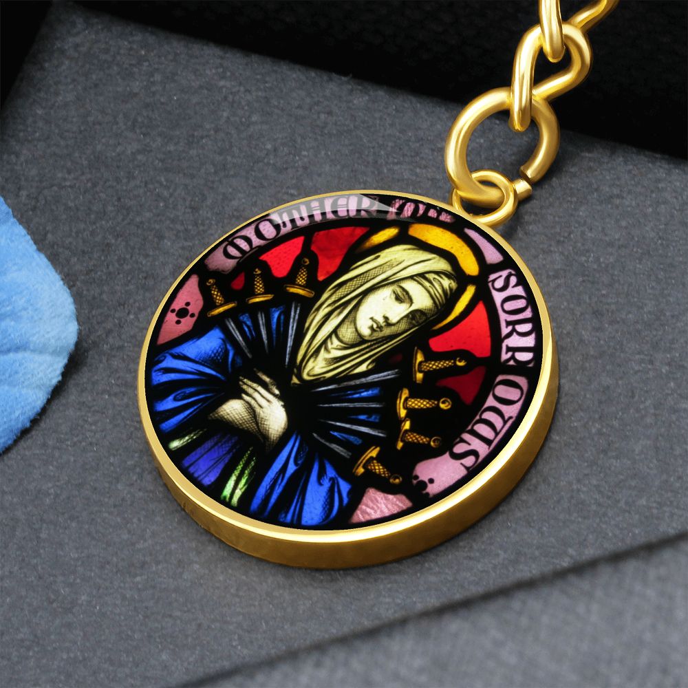 Our Lady of Sorrows 7 Swords Stained Glass Round Graphic Circle Keychain NEW