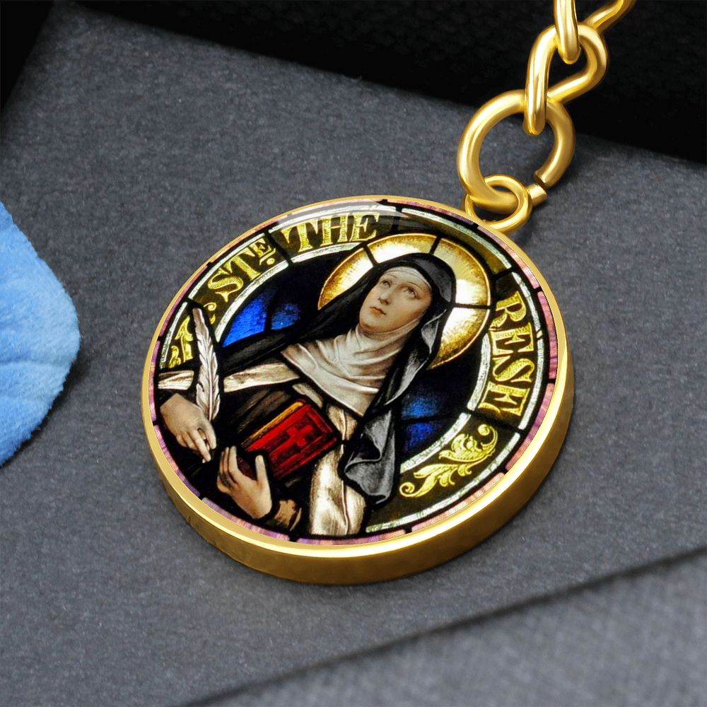 St Therese of Avila circle pendant keychain