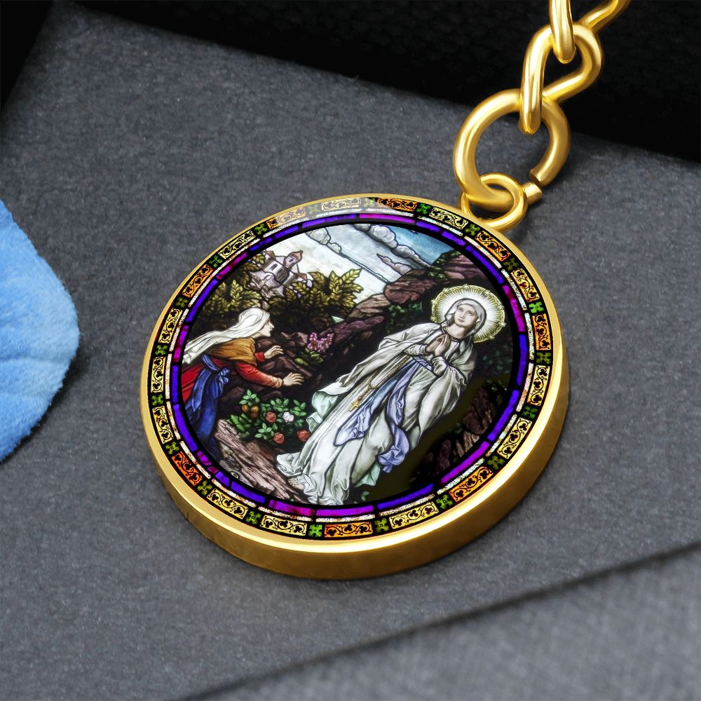 the-vision of our lady of lourdes circle pendant necklace_artwork_original_artwork Graphic Circle Keychain NEW