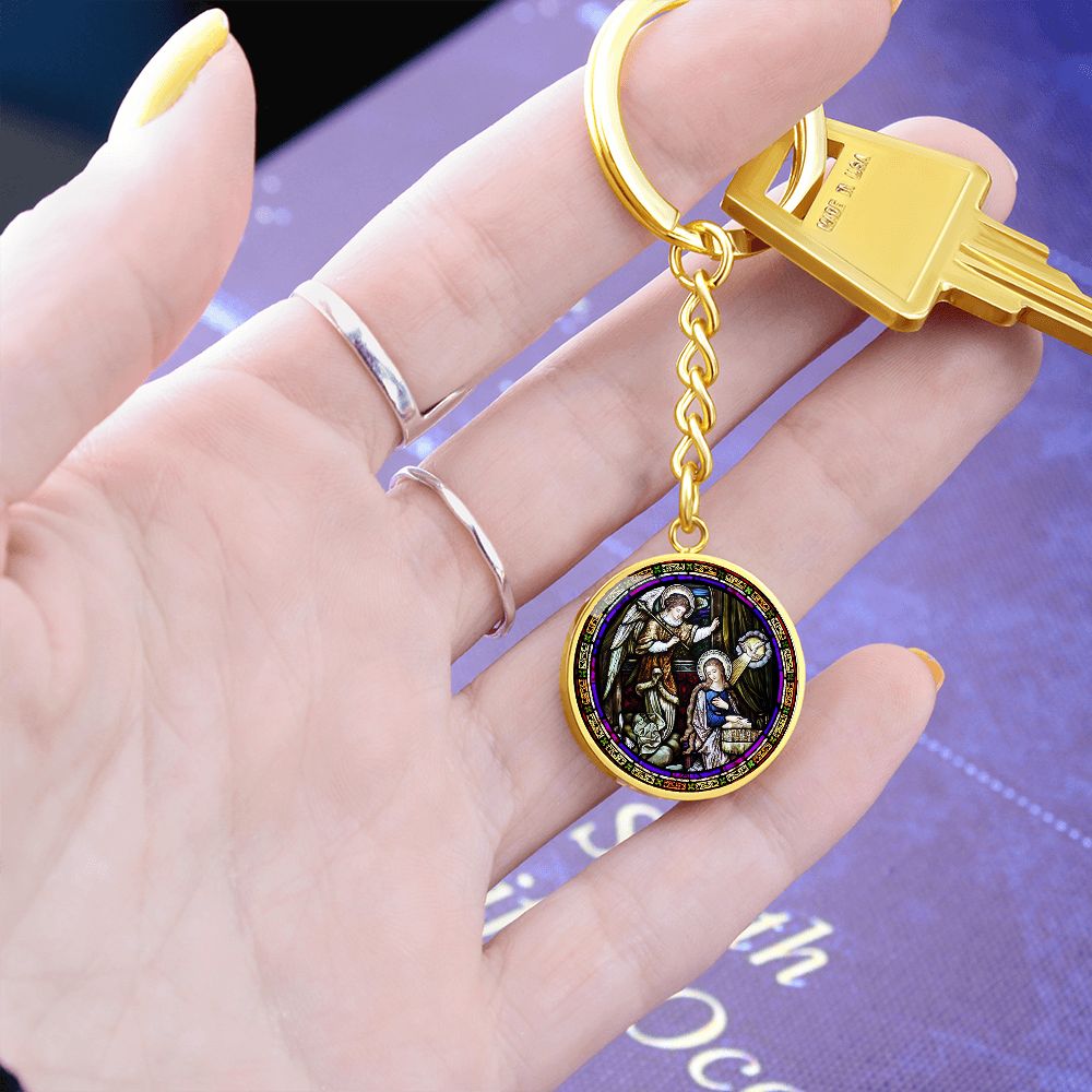 Annunciation to Blessed Virgin Mary circle pendant keychain