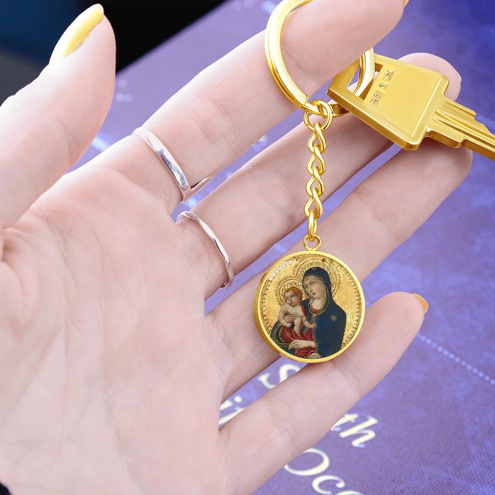 Catholic Virgin Mary and baby Jesus ShineOn Circle Pendant Keychain