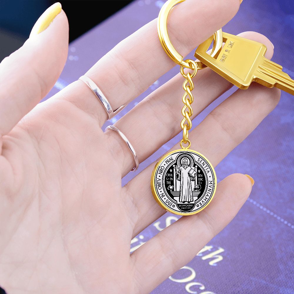 St Benedict circle pendant keychain Black Front