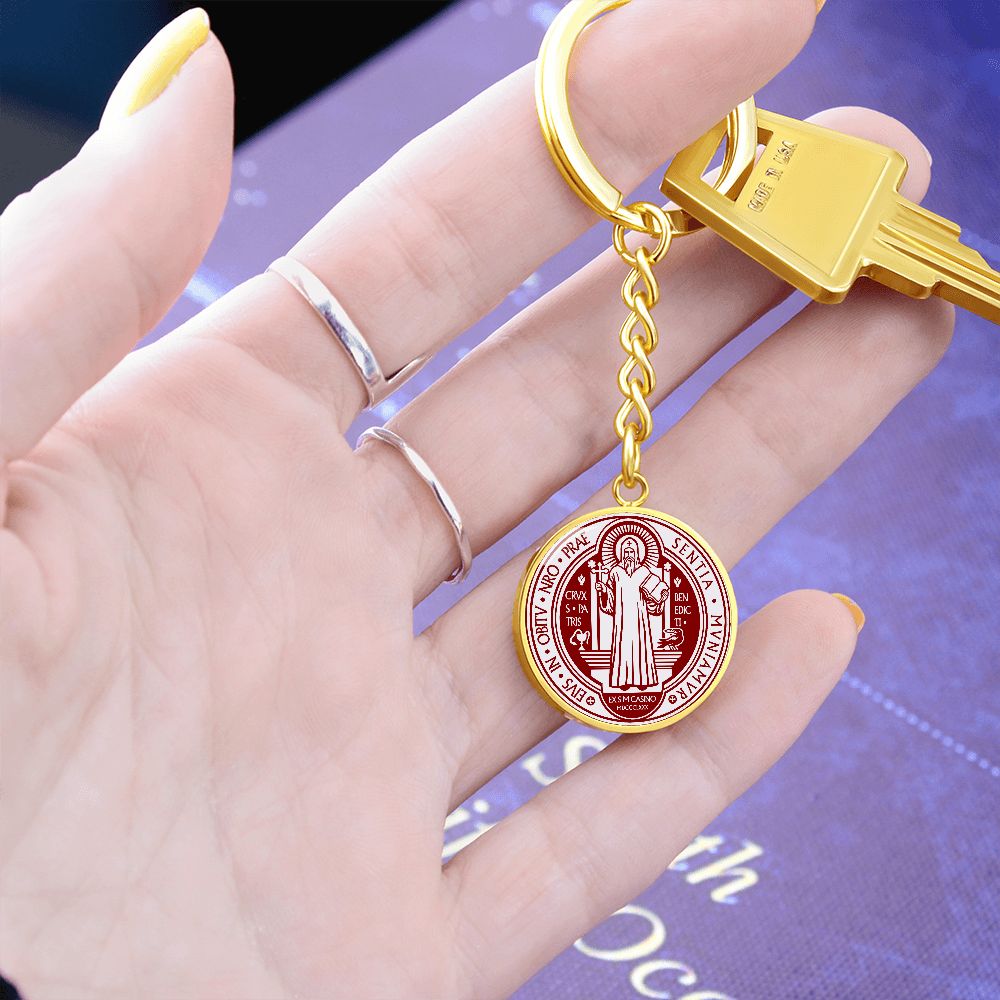 St Benedict circle pendant keychain Maroon Front