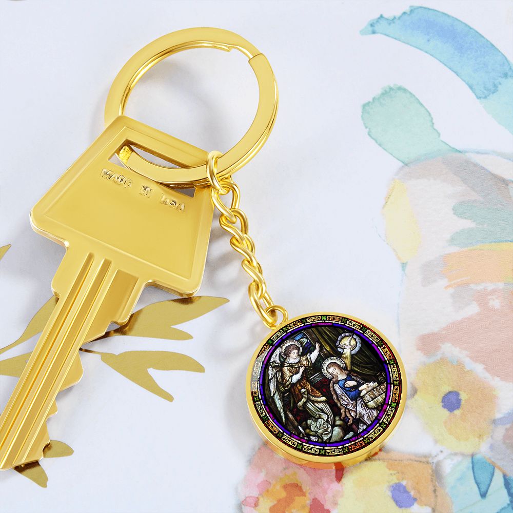 Annunciation to Blessed Virgin Mary circle pendant keychain