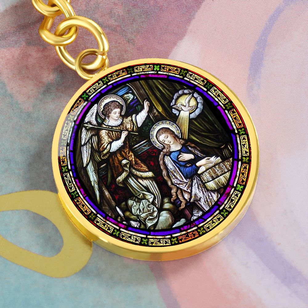 Annunciation to Blessed Virgin Mary circle pendant keychain