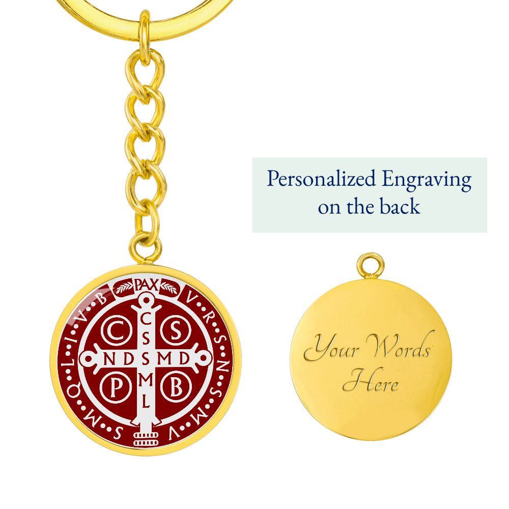 St Benedict medal White Maroon BACK Circle Pendant Keychain