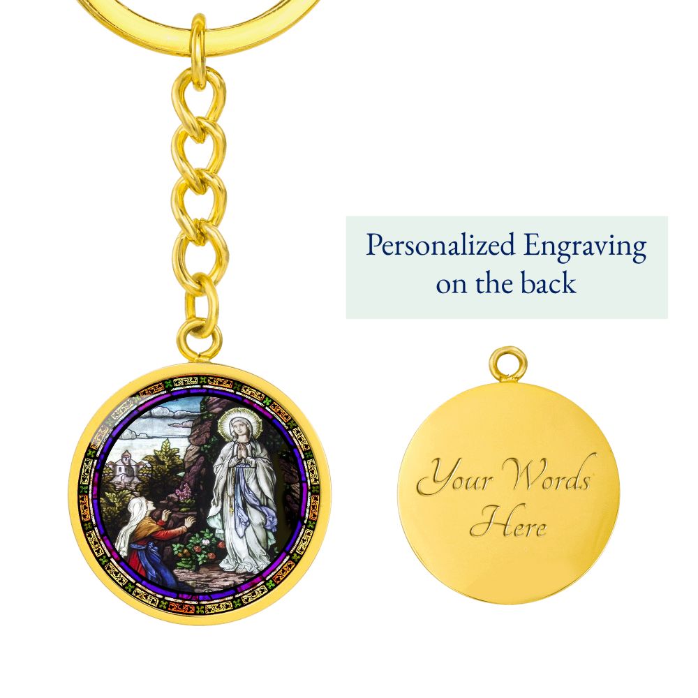 the-vision of our lady of lourdes circle pendant necklace_artwork_original_artwork Graphic Circle Keychain NEW