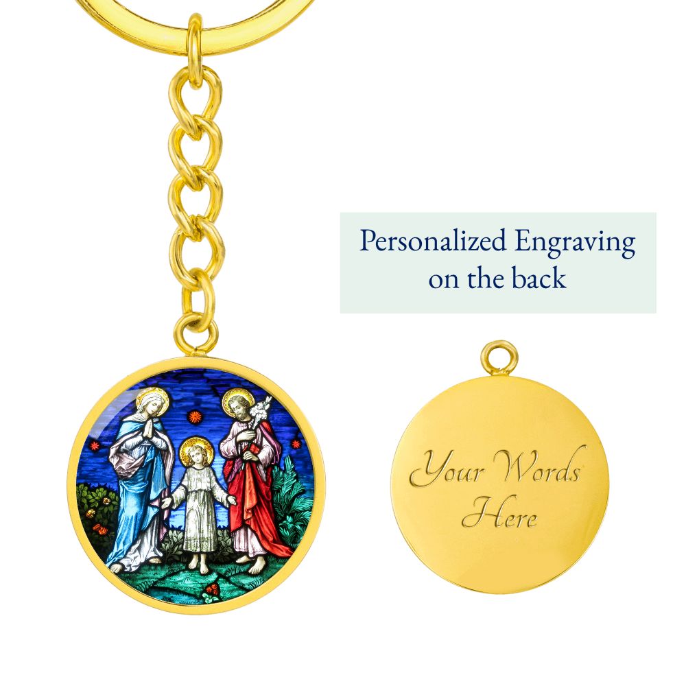 holy-family stained glass circle pendant necklace_artwork_original_artwork Graphic Circle Keychain NEW