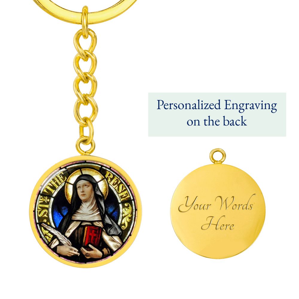 St Therese of Avila circle pendant keychain