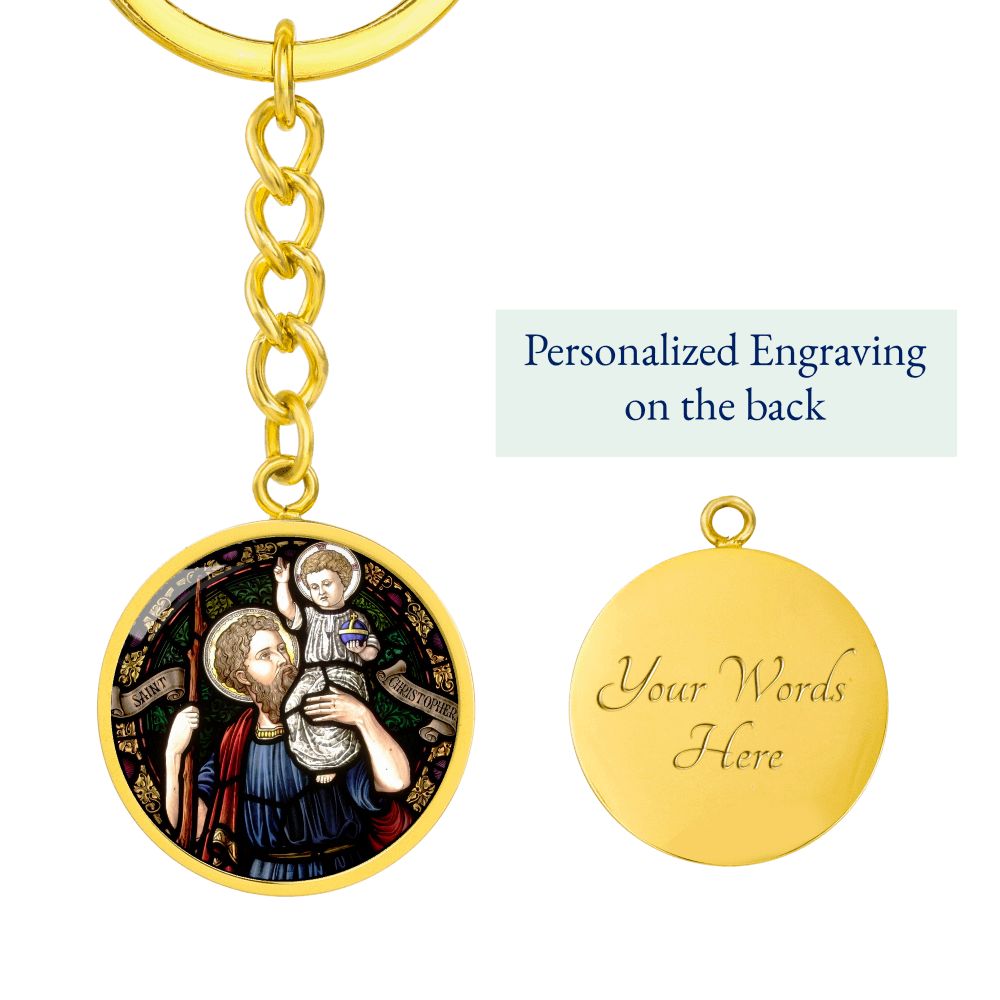 St Christopher dog tag keychain