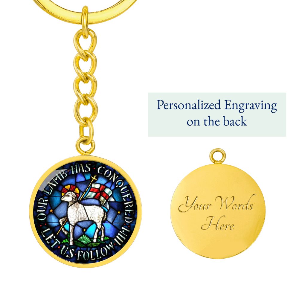 lamb-of god necklace, lamb of god agnus dei pendant necklace, our lamb has conquered let us follow him, lamb of god pendant_artwork_original_artwork Graphic Circle Keychain NEW
