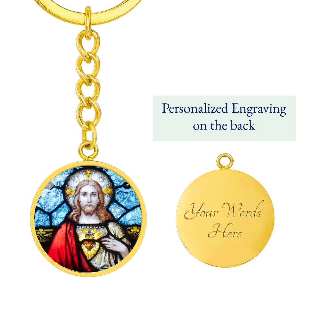 sacred-heart of jesus stained glass pendant necklace_artwork_original_artwork Graphic Circle Keychain NEW