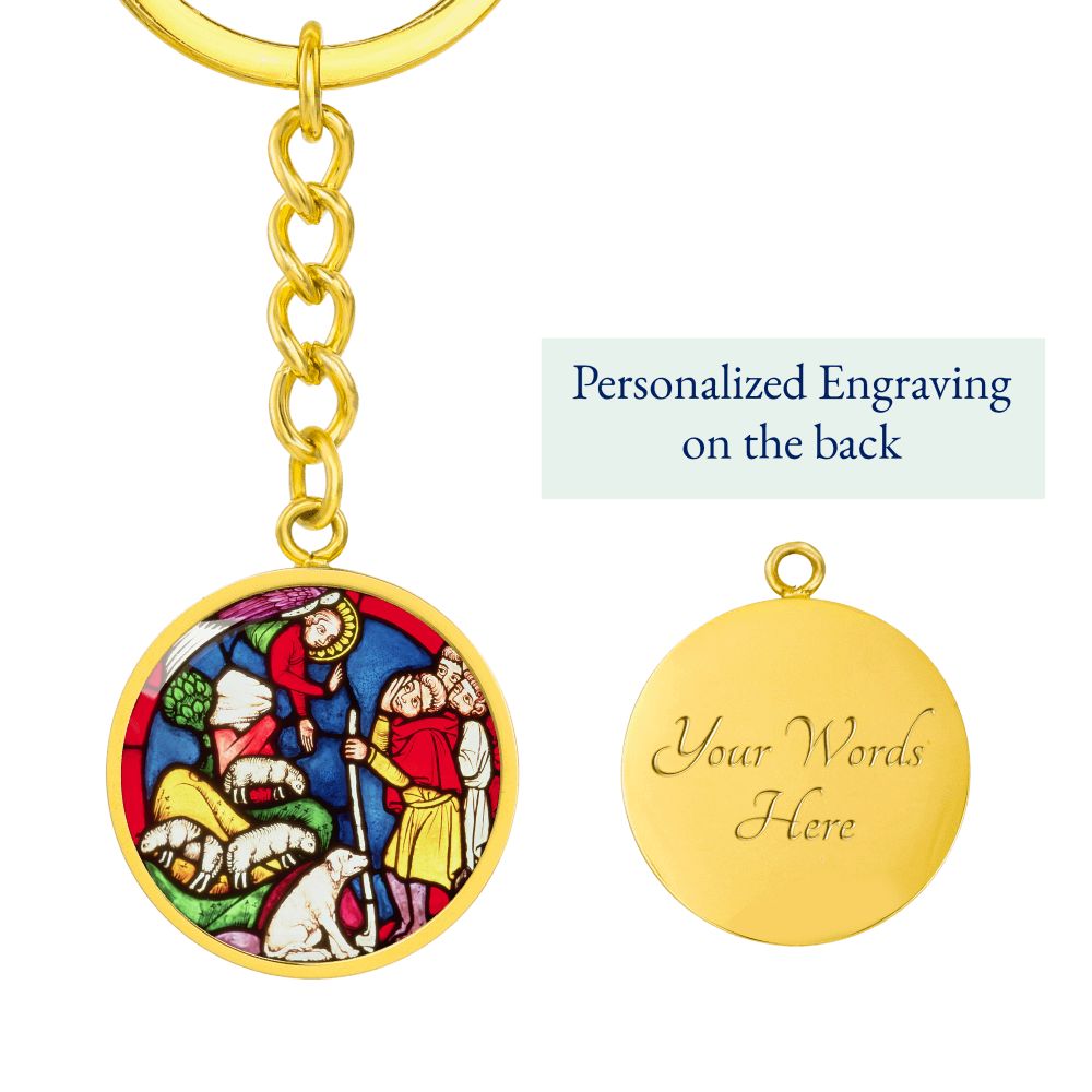 Annunciation to the Shepards Stained Glass ShineOn Circle Circle Pendant Keychain