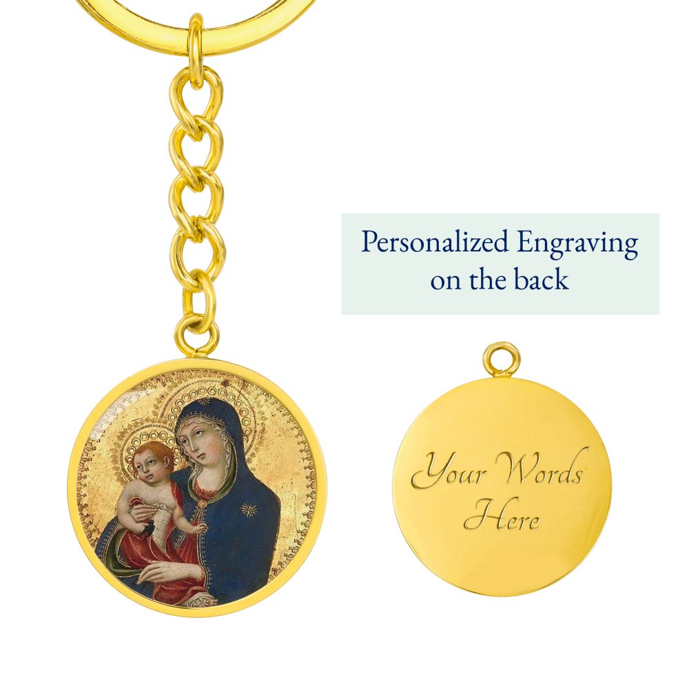 Catholic Virgin Mary and baby Jesus ShineOn Circle Pendant Keychain