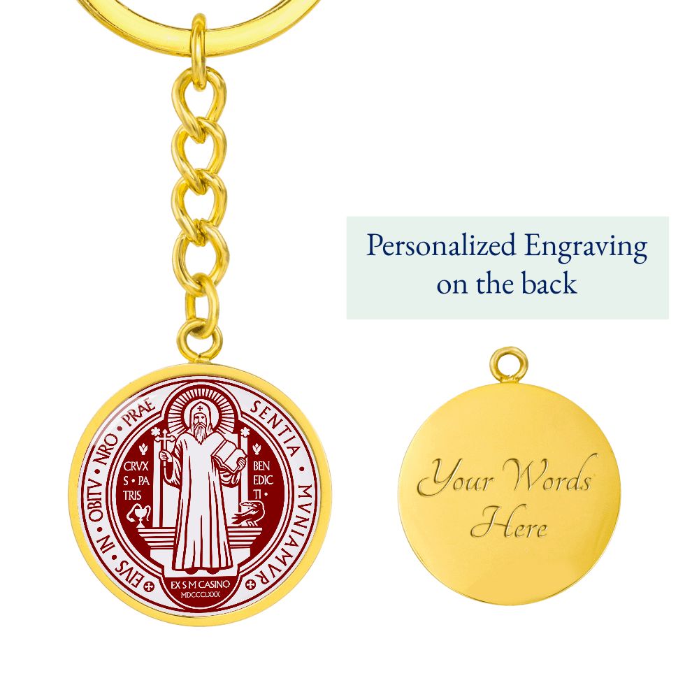 St Benedict medal White Maroon FRONT Circle Pendant Keychain