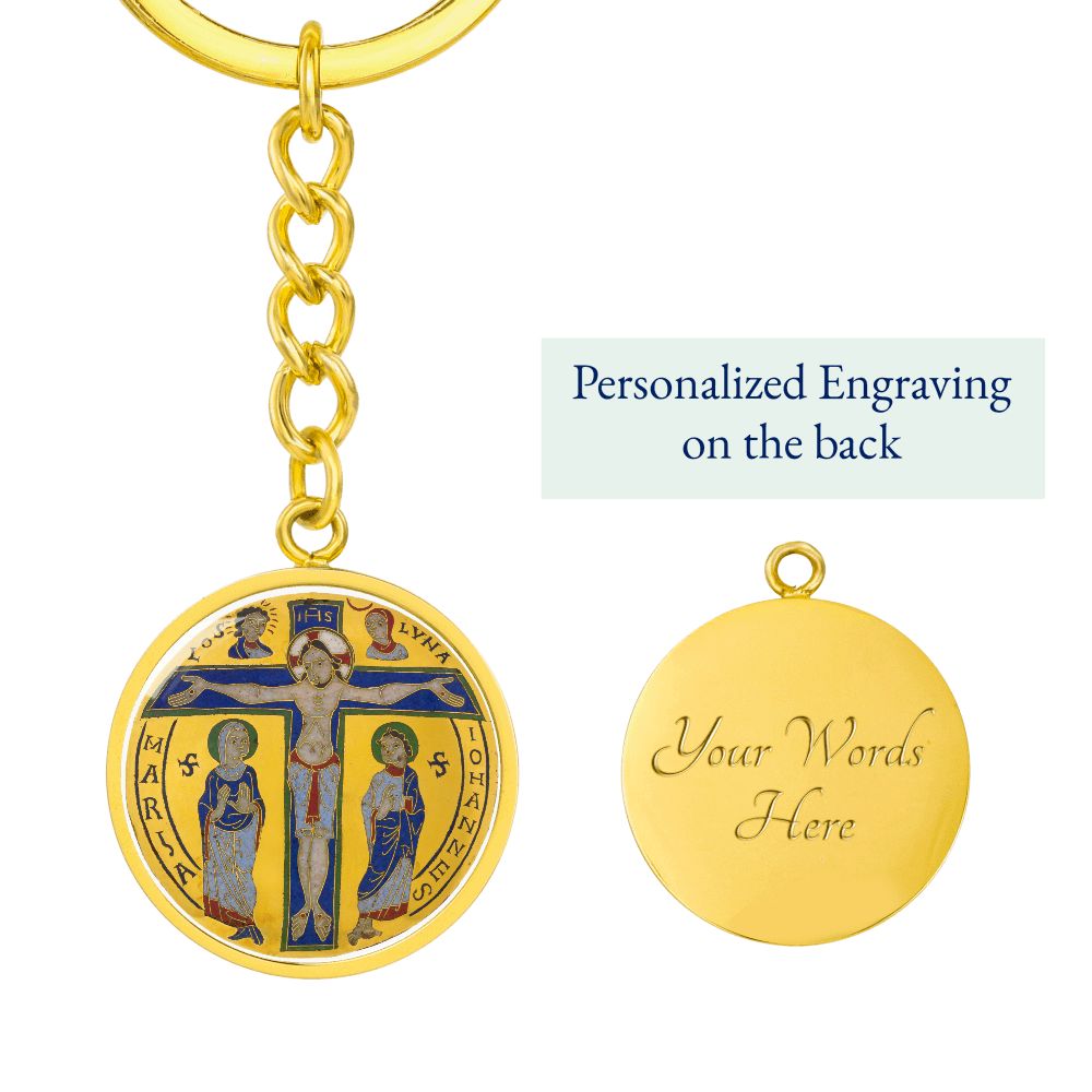 Crucifixion Enamel edited vibrance 80 Graphic Circle Keychain NEW