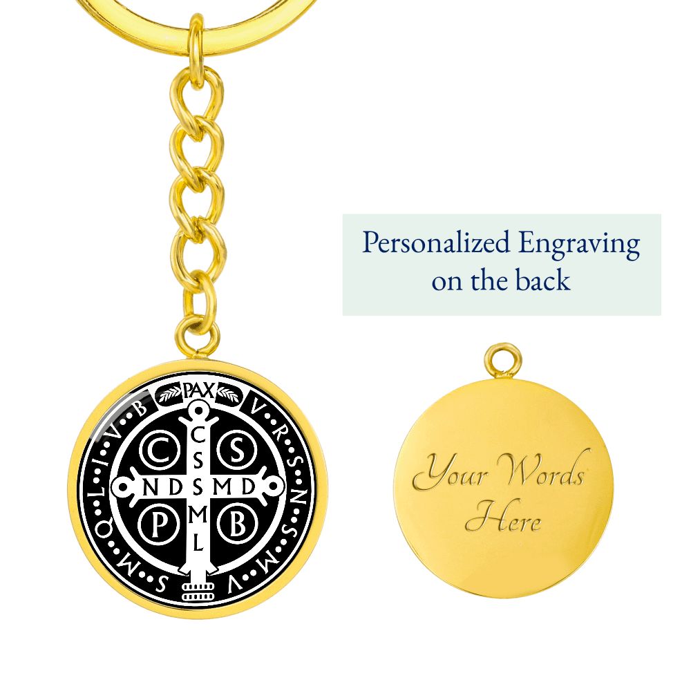 St Benedict circle pendant keychain Black Back